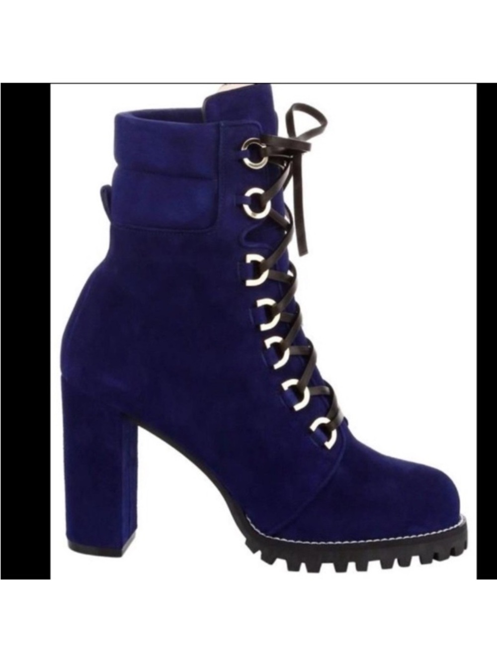 Stuart Weitzman Shackleton Suede Leather Lace-up Heeled Boots Blue Size 9.5